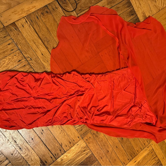 Bebe Red/ Orange One Shoulder Cocktail Dress - Picture 3 of 11